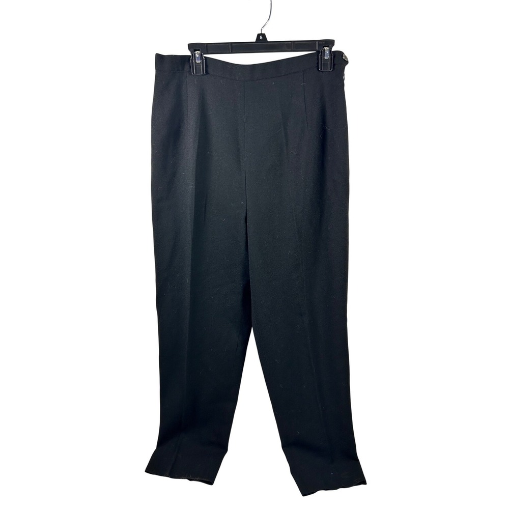 KGR Wool Trousers Size 14 Black Pleated High‎ Waist Made in USA Womens